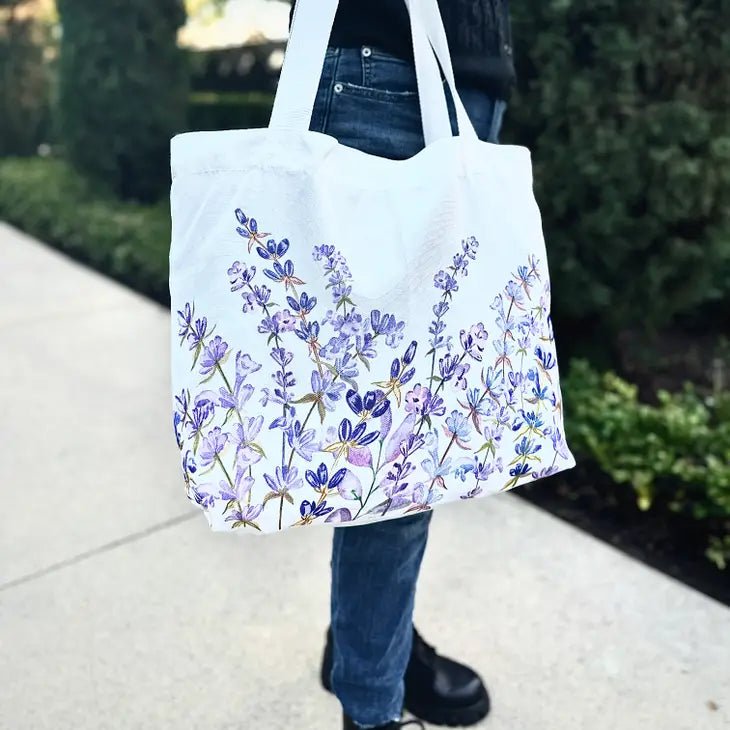 Hand Embroidered Tote Bag – Pompadour Lavender Farm