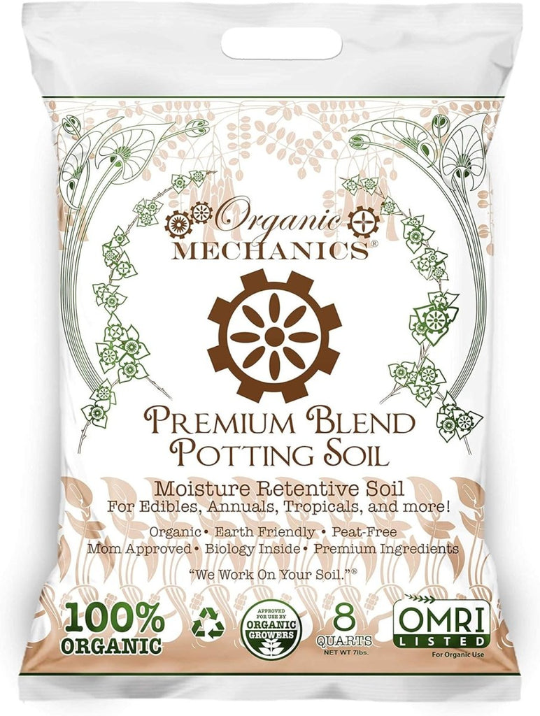 Organic Mechanics Premium Blend Potting Soil - 8 Dry Quarts - Ed's Plant Shop