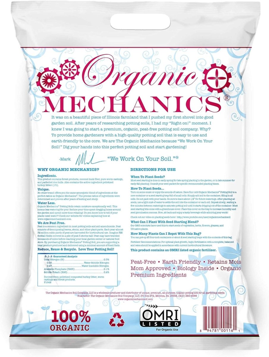 Organic Mechanics Seed Starting Blend - 8 Dry Quarts - Ed's Plant Shop