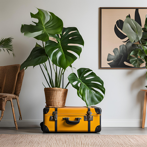 Potted houseplants being carefully transported and unpacked during a home move