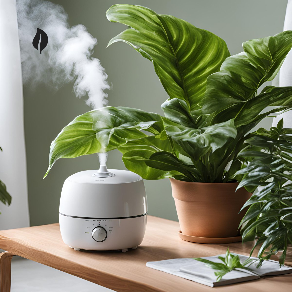 Healthy indoor plants placed near an air-conditioned window area