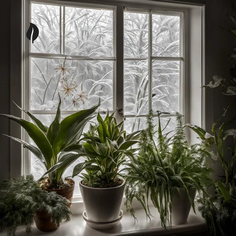 Indoor plants being moved inside and arranged for winter protection