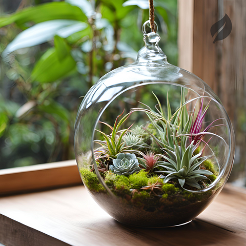 Air Plants In round glass terrarium