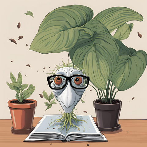 Houseplant looking at a seed catalogue for annuals