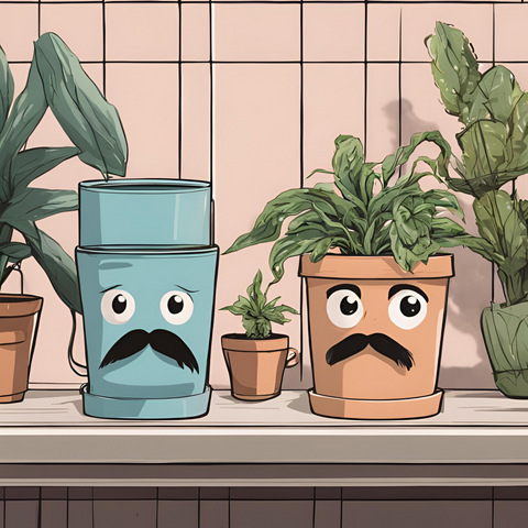 Two houseplants on a counter needing water