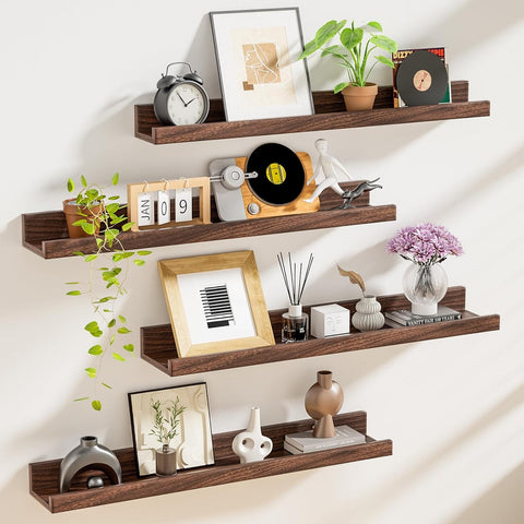 Reclaimed wood floating shelf styled with houseplants - Junglecore interior design