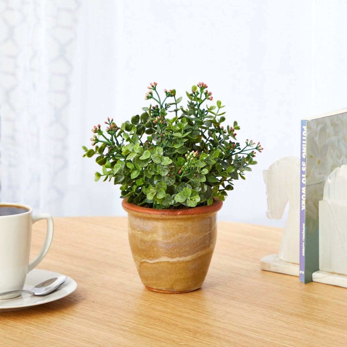 10” Eucalyptus & Sedum Succulent Artificial Plant in Ceramic Planter - Ed's Plant Shop